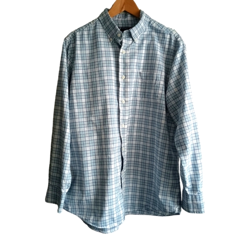 CREMIEUX CLASSIC MEN PLAID LONG SLEEVE BUTTON-DOWN SHIRT. SIZE L. COLOR WHITE